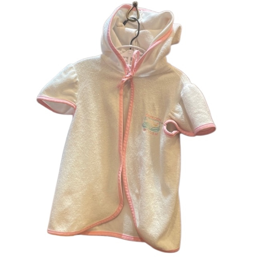 Vintage 1990s Oshkosh terry cloth robe bath pool beach white hood girls size 6X